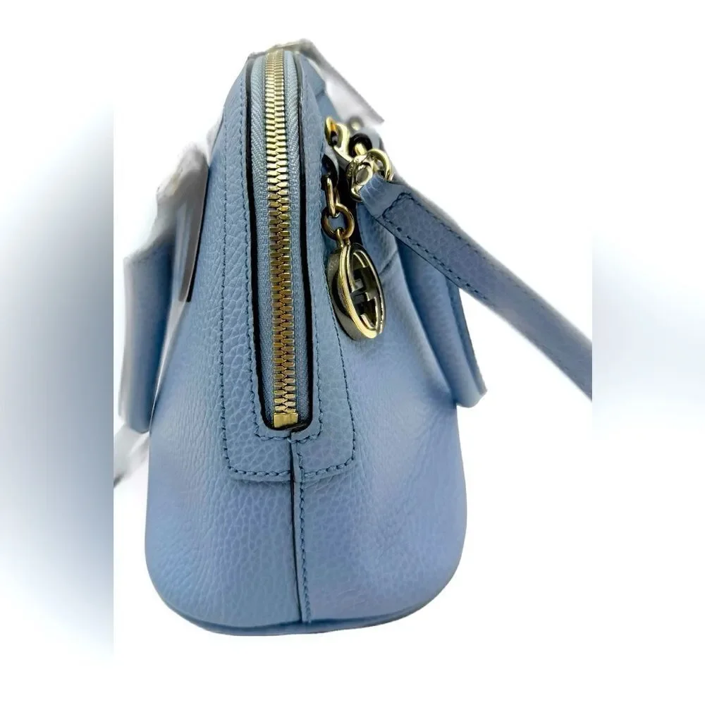 Auth Gucci Small Dollar Calfskin Dome Mineral Blue 2way GG Charm Bag Satchel